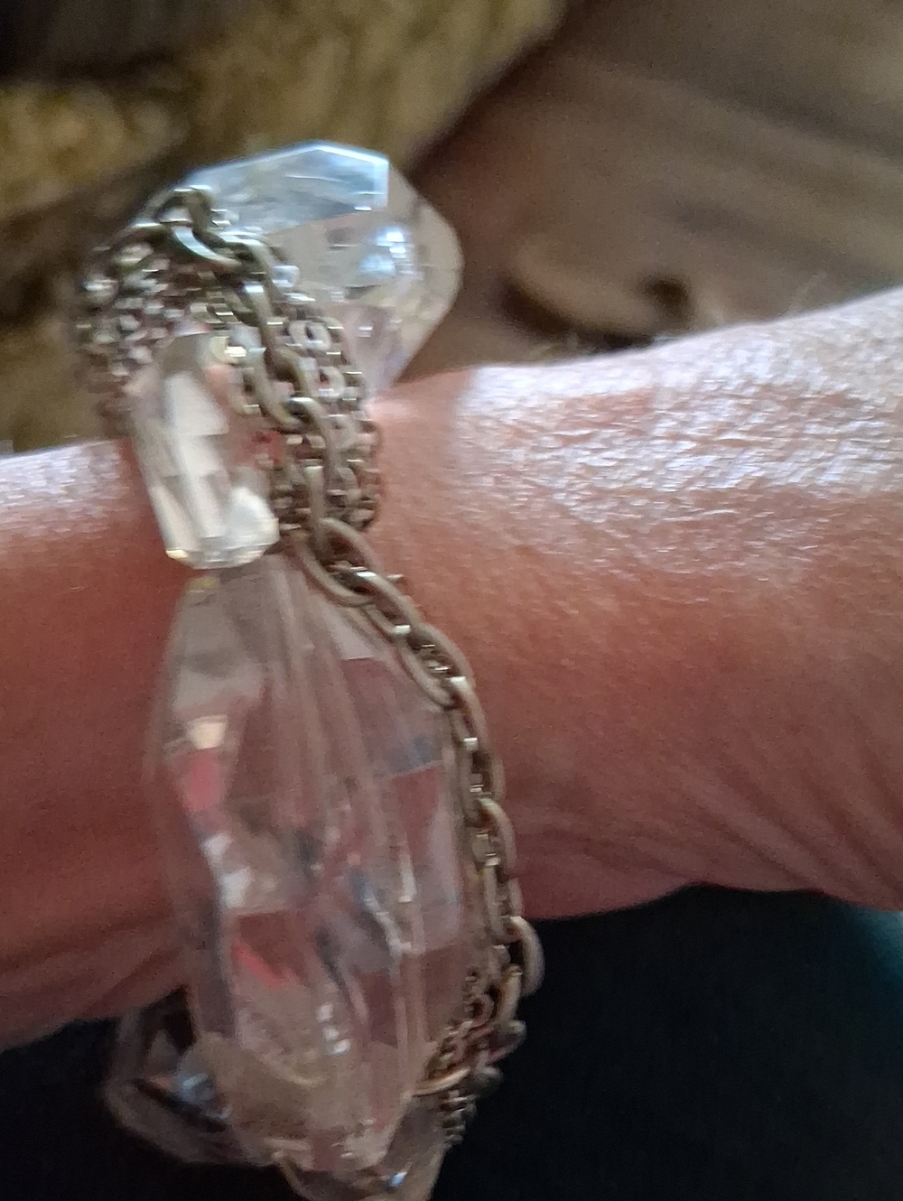 Clear Crystal Bead Bracelet with Silver-Tone Chain